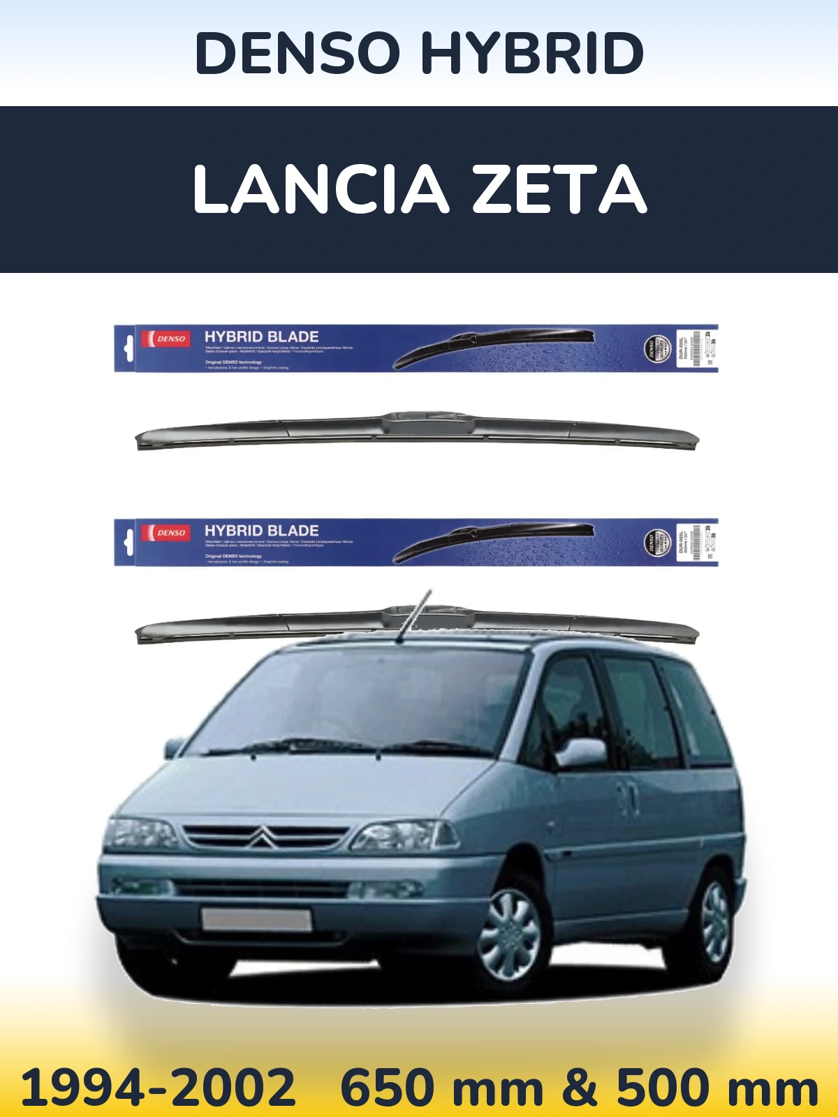 Komplet przednich wycieraczek Denso Hybrid 650 & 500 mm do Lancia Zeta 1994-2002