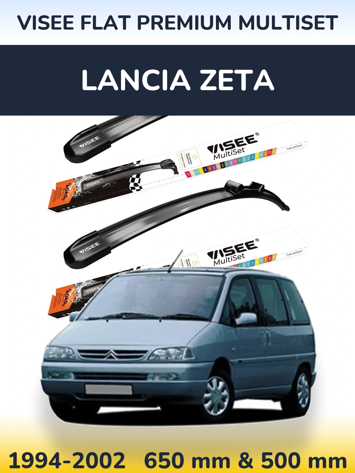 Komplet przednich wycieraczek VISEE FLAT PREMIUM MultiSet 650 & 500 mm do Lancia Zeta 1994-2002