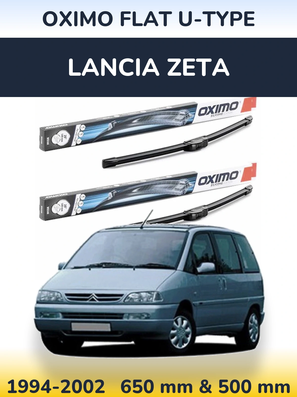 Комплект передніх щіток Oximo Flat U-type 650 & 500 мм для Lancia Zeta 1994-2002