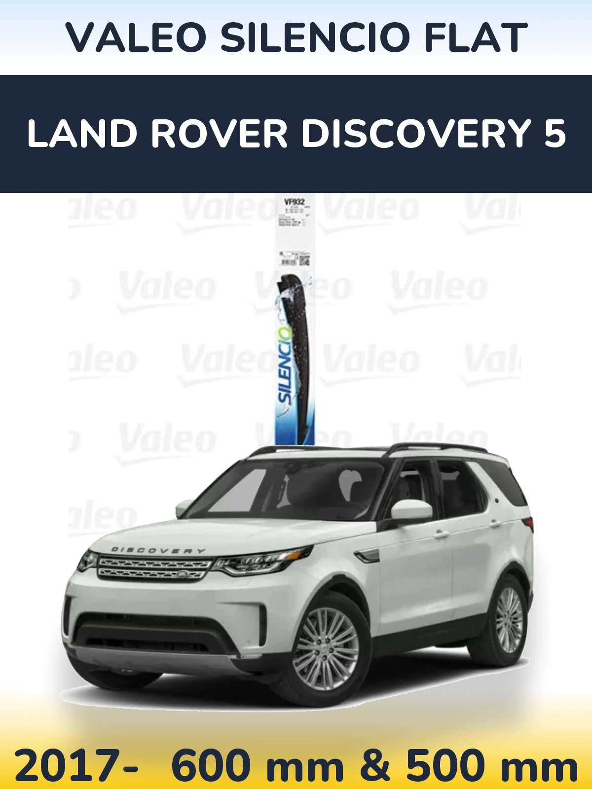 Front wiper blade set Valeo Silencio Flat 600 & 500 mm for Land Rover Discovery 5 2017-2026