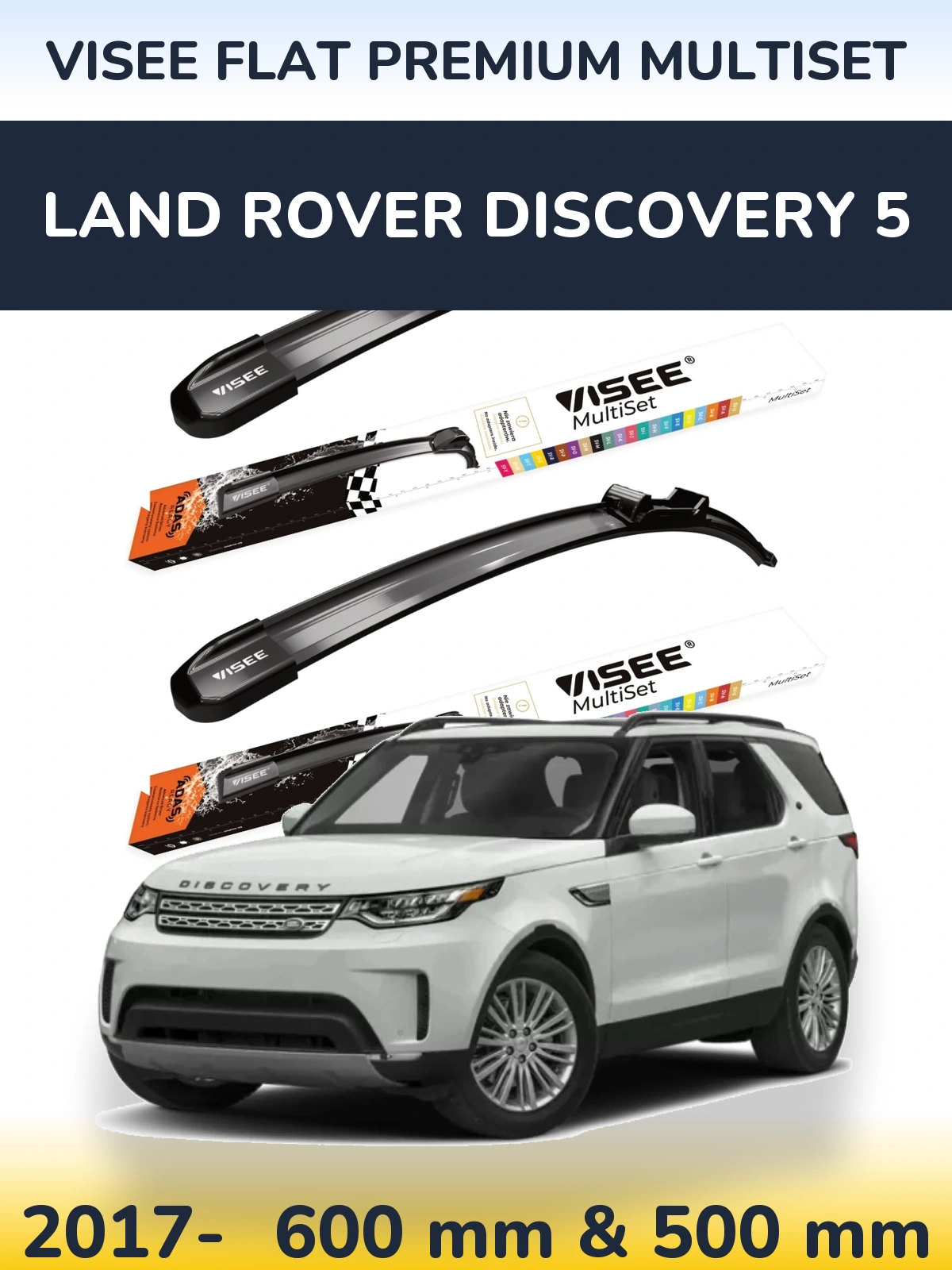 Комплект передних дворников VISEE FLAT PREMIUM MultiSet 600 & 500 мм для Land Rover Discovery 5 2017-2026
