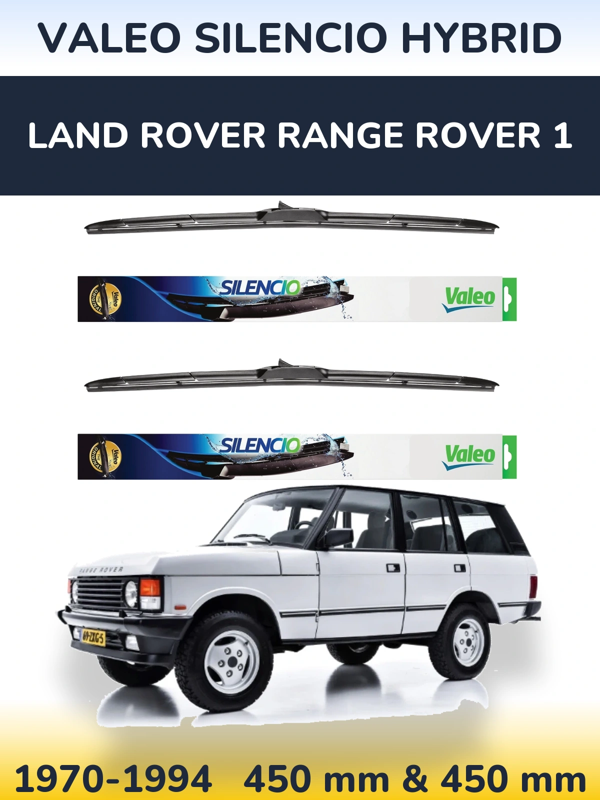 Комплект передних дворников Valeo Silencio Hybrid 450 & 450 мм для Land Rover Range Rover 1 1970-1994