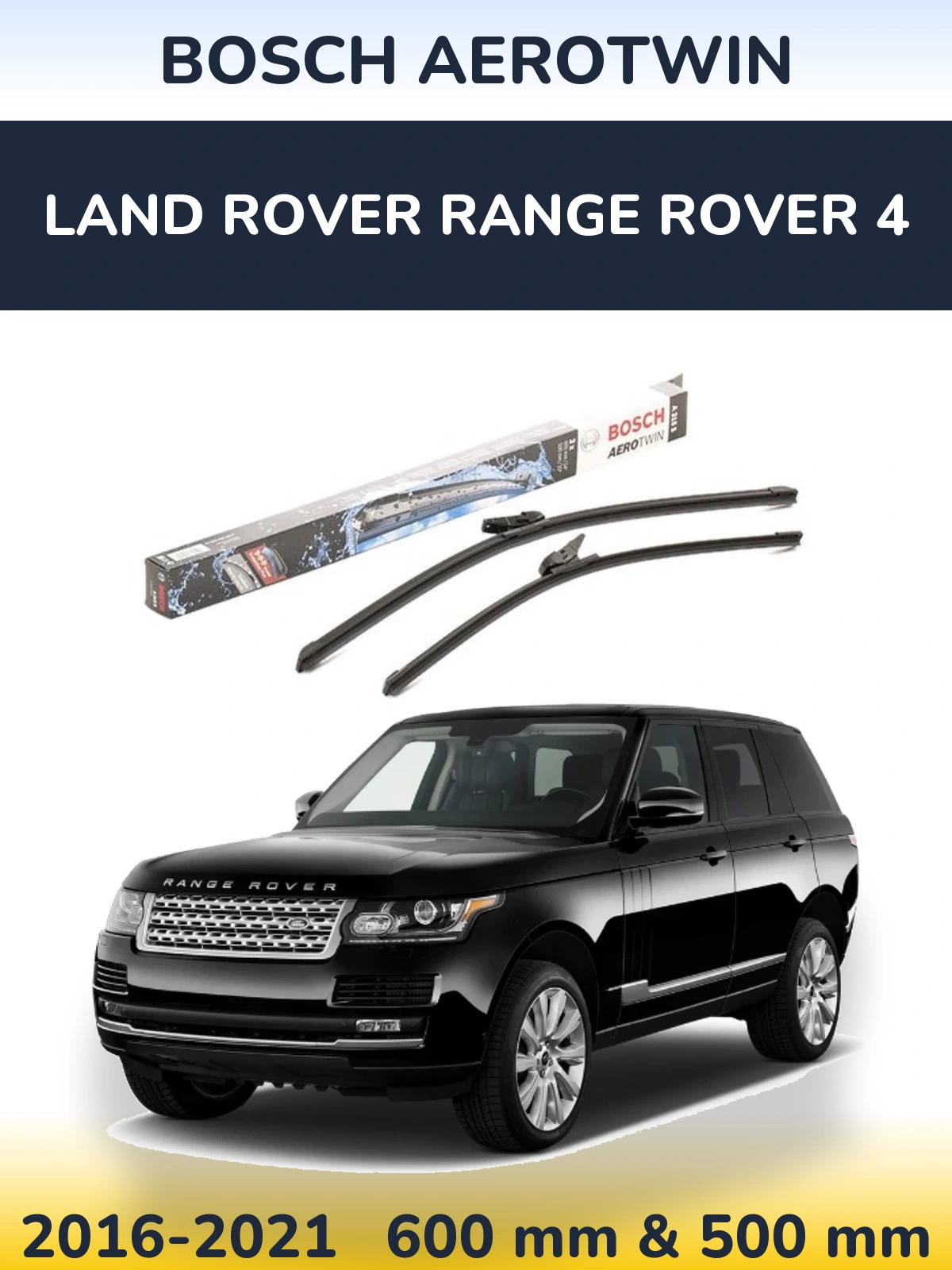 Front wiper blade set BOSCH AeroTwin 600 & 500 mm for Land Rover Range Rover 4 2016-2021