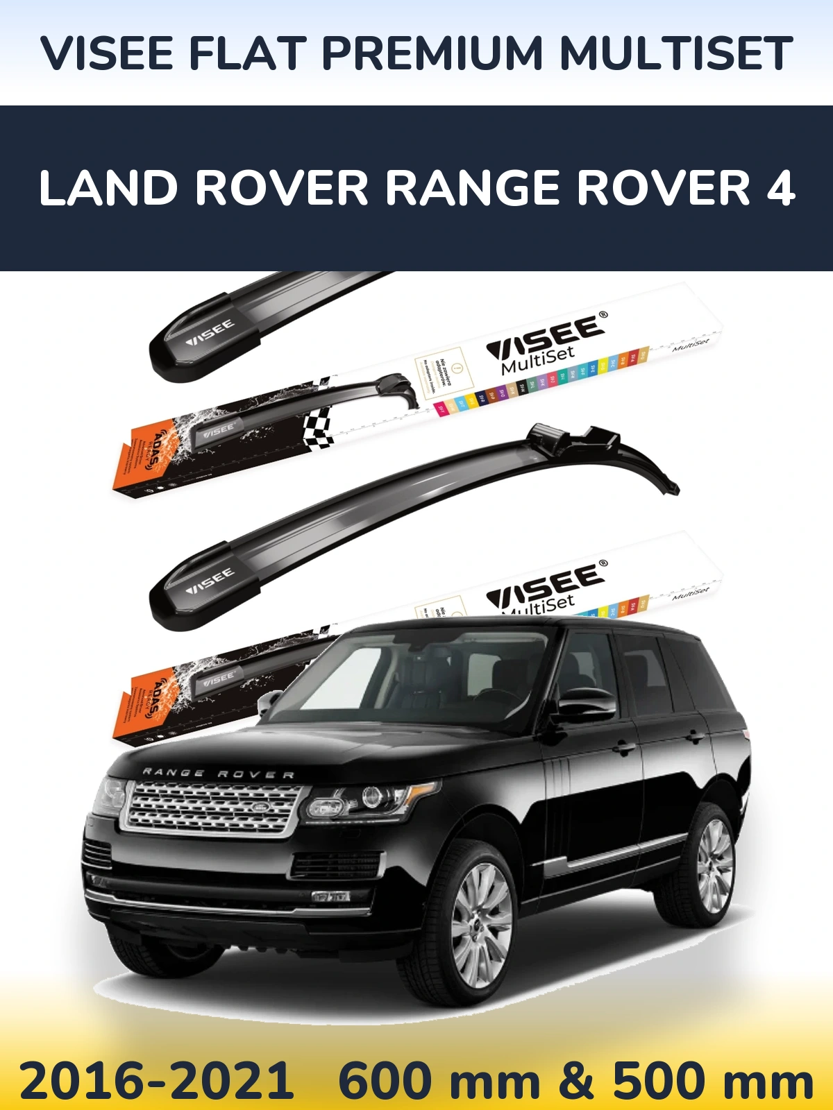 Front wiper blade set VISEE FLAT PREMIUM MultiSet 600 & 500 mm for Land Rover Range Rover 4 2016-2021