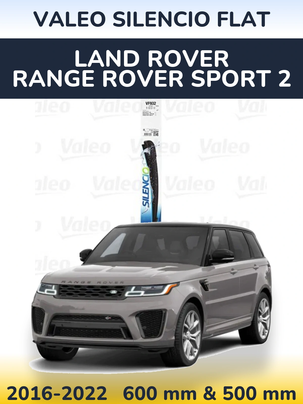 Front wiper blade set Valeo Silencio Flat 600 & 500 mm for Land Rover Range Rover Sport 2 2016-2022