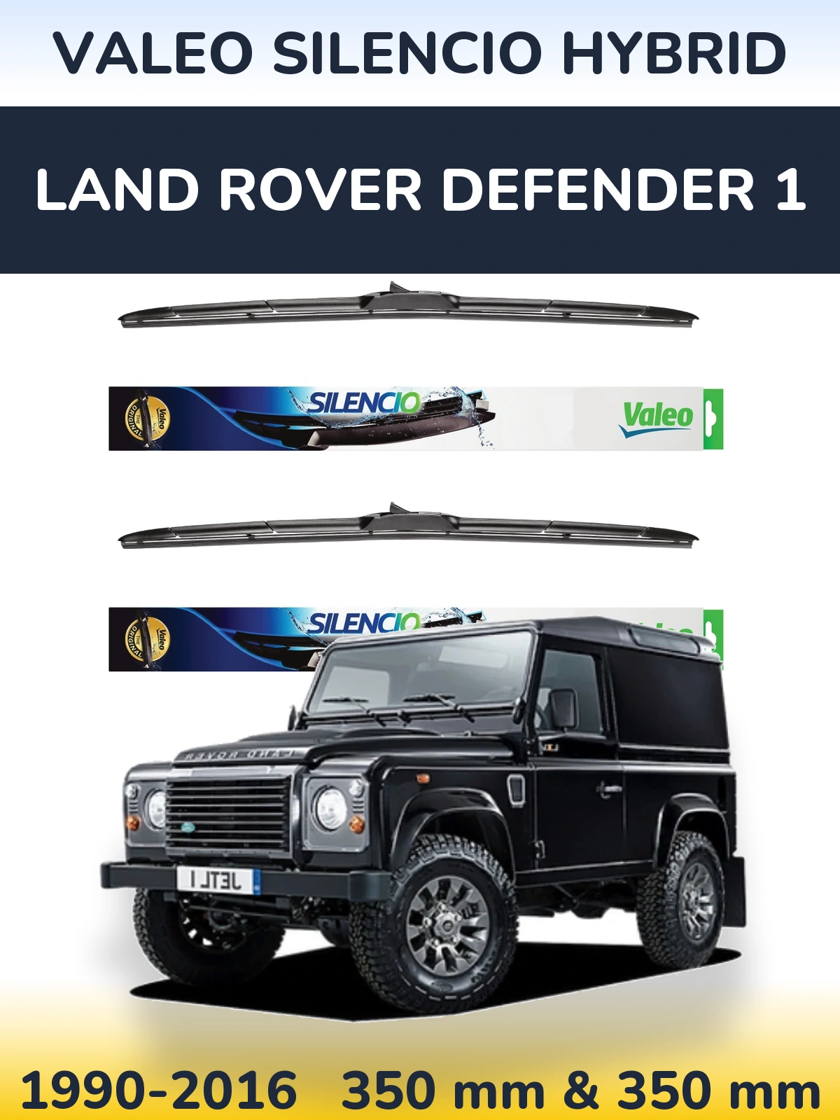 Komplet przednich wycieraczek Valeo Silencio Hybrid 350 & 350 mm do Land Rover Defender 1 1990-2016