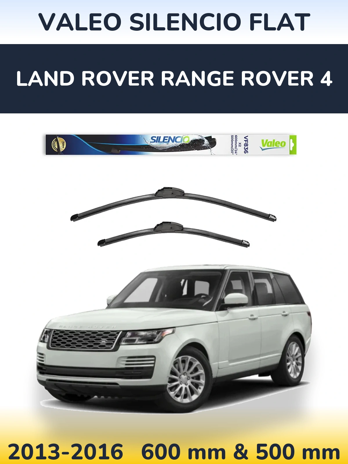 Front wiper blade set Valeo Silencio Flat 600 & 500 mm for Land Rover Range Rover 4 2013-2016