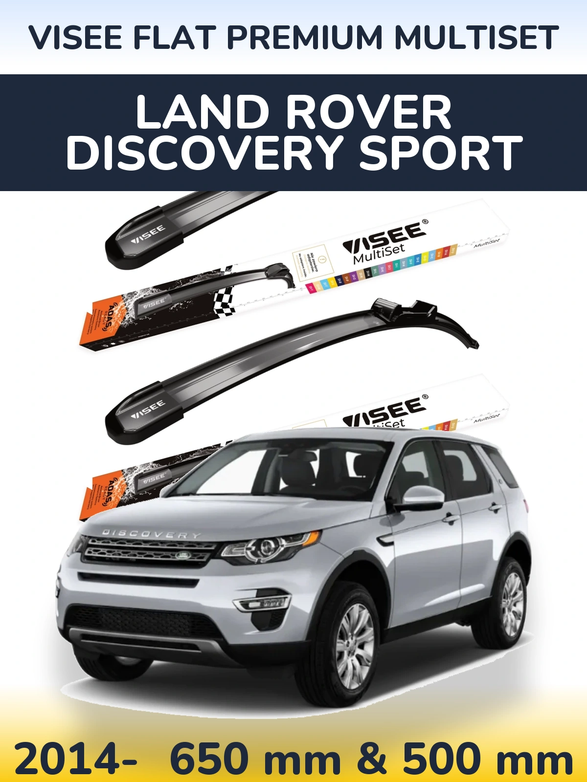 Komplet przednich wycieraczek VISEE FLAT PREMIUM MultiSet 650 & 500 mm do Land Rover Discovery Sport 2014-2026
