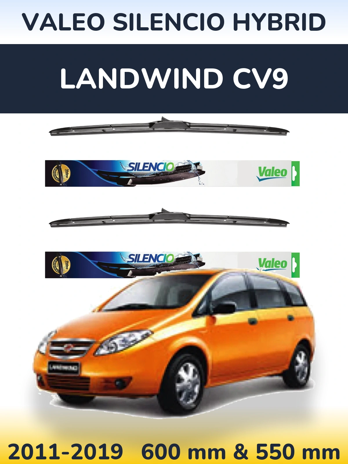 Komplet przednich wycieraczek Valeo Silencio Hybrid 600 & 550 mm do Landwind CV9 2011-2019