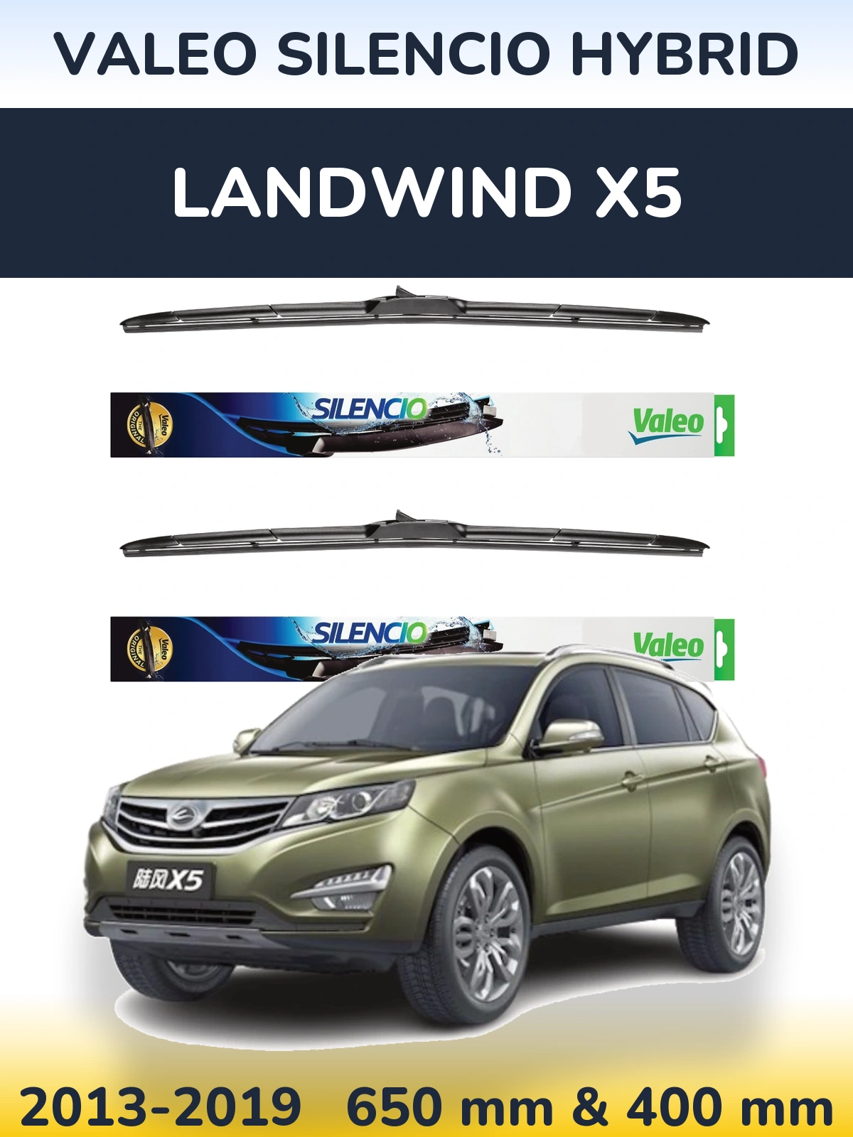 Komplet przednich wycieraczek Valeo Silencio Hybrid 650 & 400 mm do Landwind X5 2013-2019