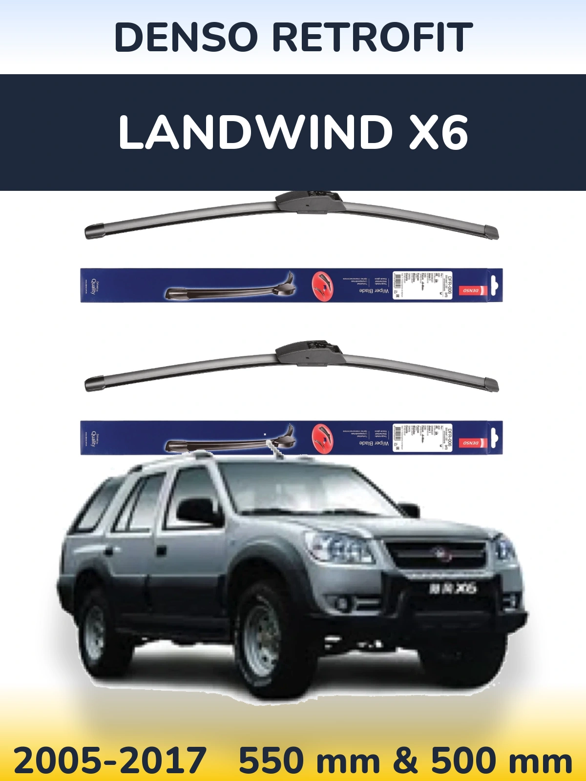 Komplet przednich wycieraczek Denso Retrofit 550 & 500 mm do Landwind X6 2005-2017