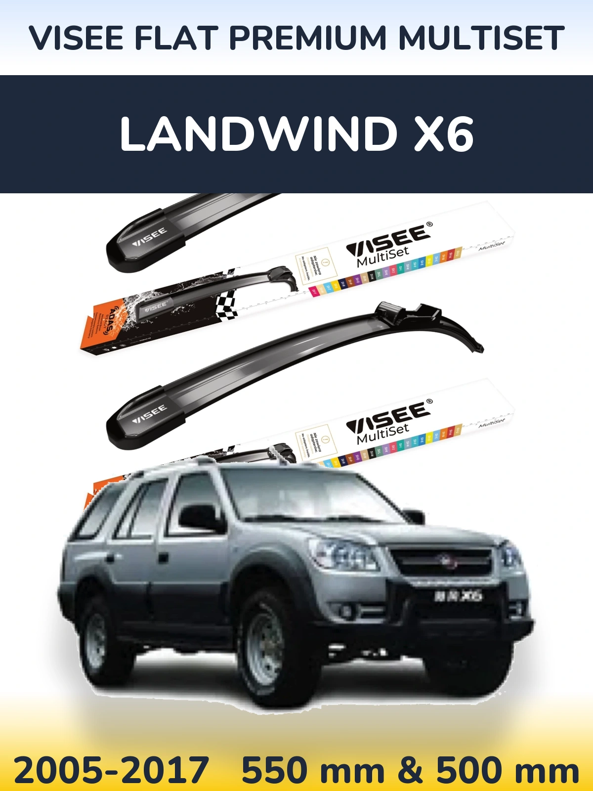 Komplet przednich wycieraczek VISEE FLAT PREMIUM MultiSet 550 & 500 mm do Landwind X6 2005-2017