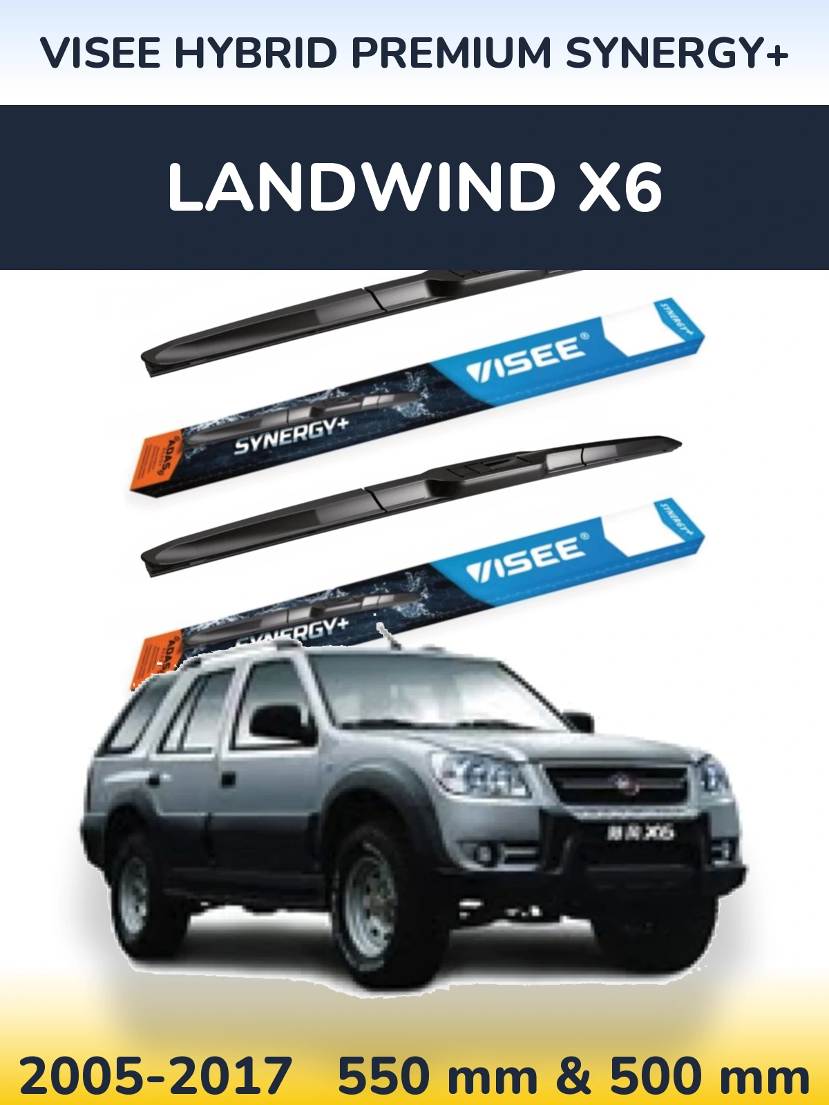 Front wiper blade set VISEE HYBRID PREMIUM SYNERGY+ 550 & 500 mm for Landwind X6 2005-2017