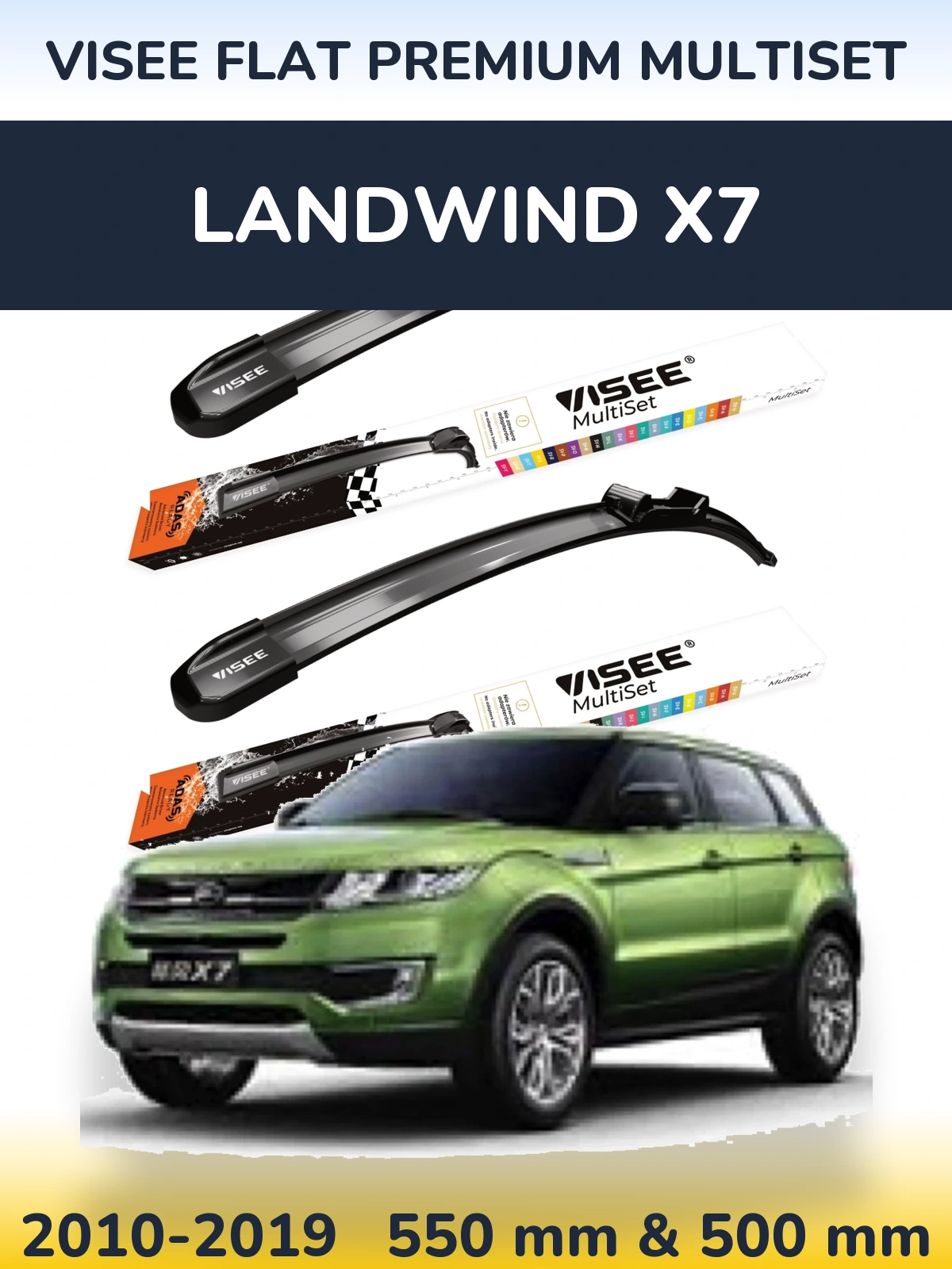Komplet przednich wycieraczek VISEE FLAT PREMIUM MultiSet 550 & 500 mm do Landwind X7 2010-2019