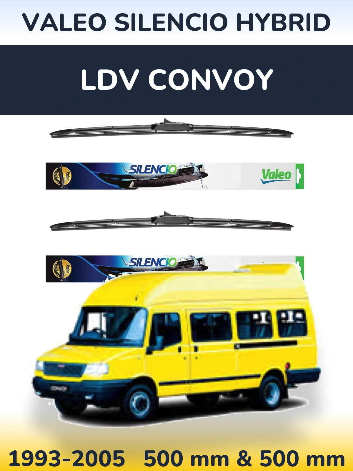 Комплект передних дворников Valeo Silencio Hybrid 500 & 500 мм для LDV Convoy 1993-2005