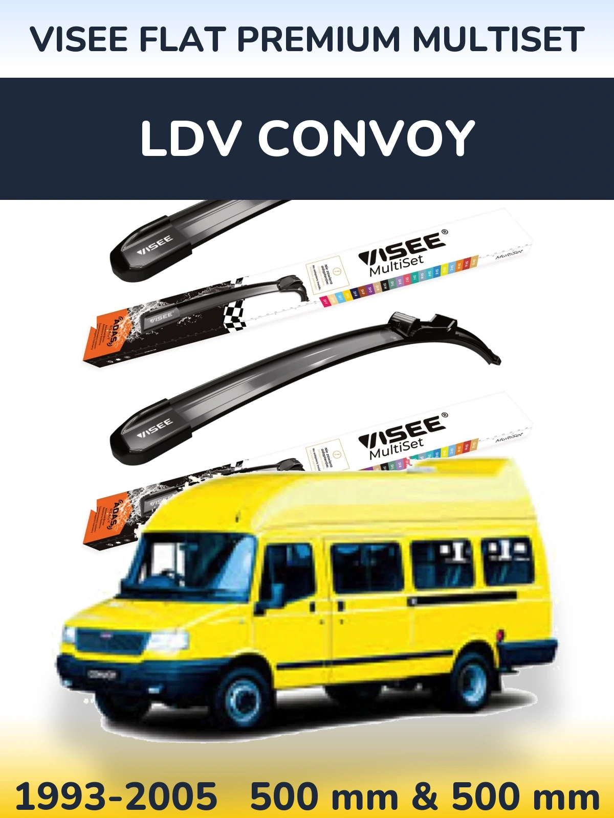 Komplet przednich wycieraczek VISEE FLAT PREMIUM MultiSet 500 & 500 mm do LDV Convoy 1993-2005