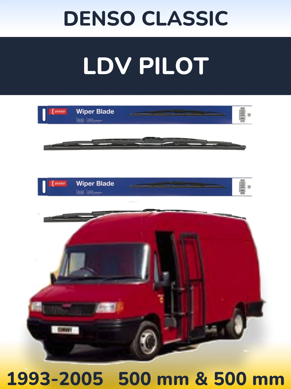 Front wiper blade set Denso Classic 500 & 500 mm for LDV Pilot 1993-2005