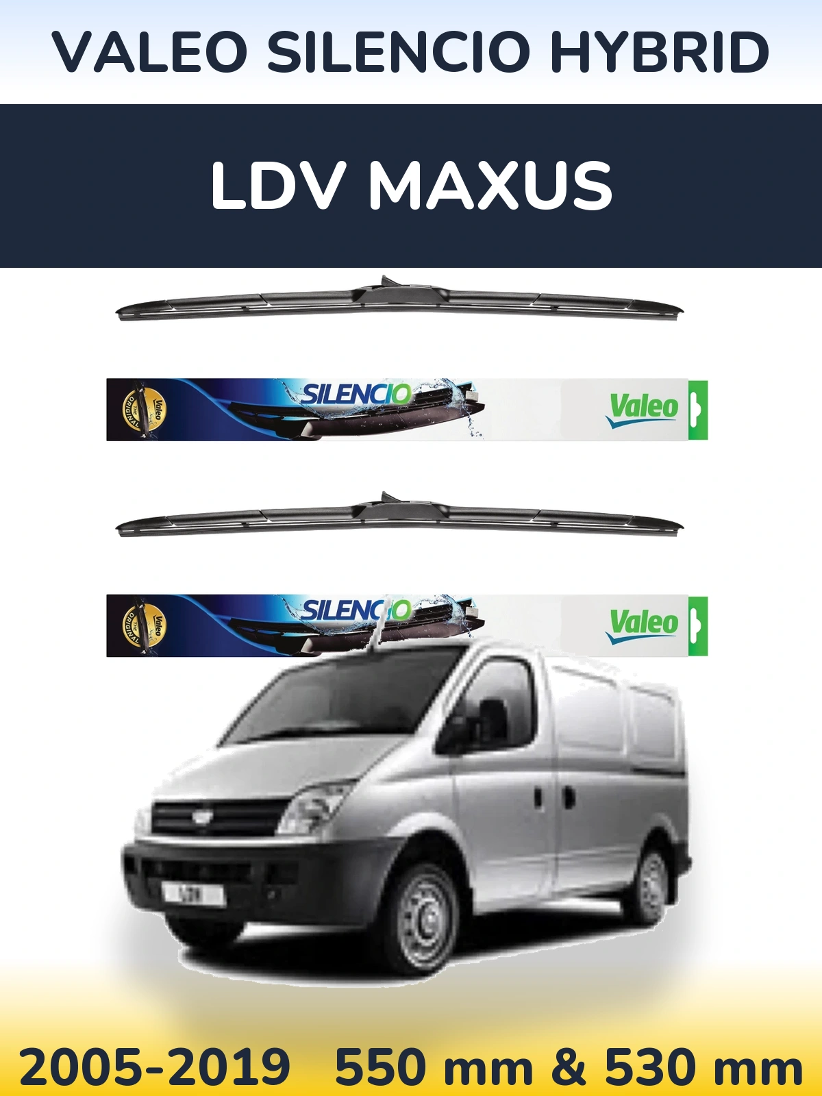 Komplet przednich wycieraczek Valeo Silencio Hybrid 550 & 530 mm do LDV Maxus 2005-2019