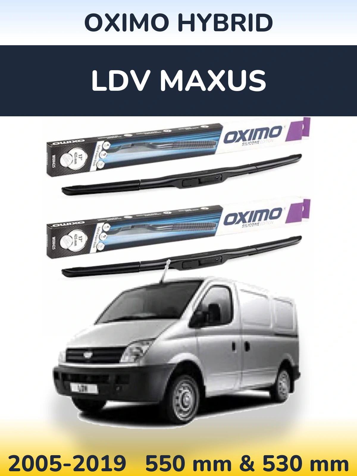 Комплект передних дворников Oximo Hybrid 550 & 530 мм для LDV Maxus 2005-2019