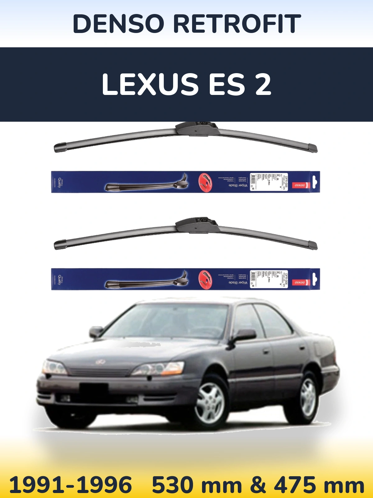Front wiper blade set Denso Retrofit 530 & 475 mm for Lexus ES 2 1991-1996