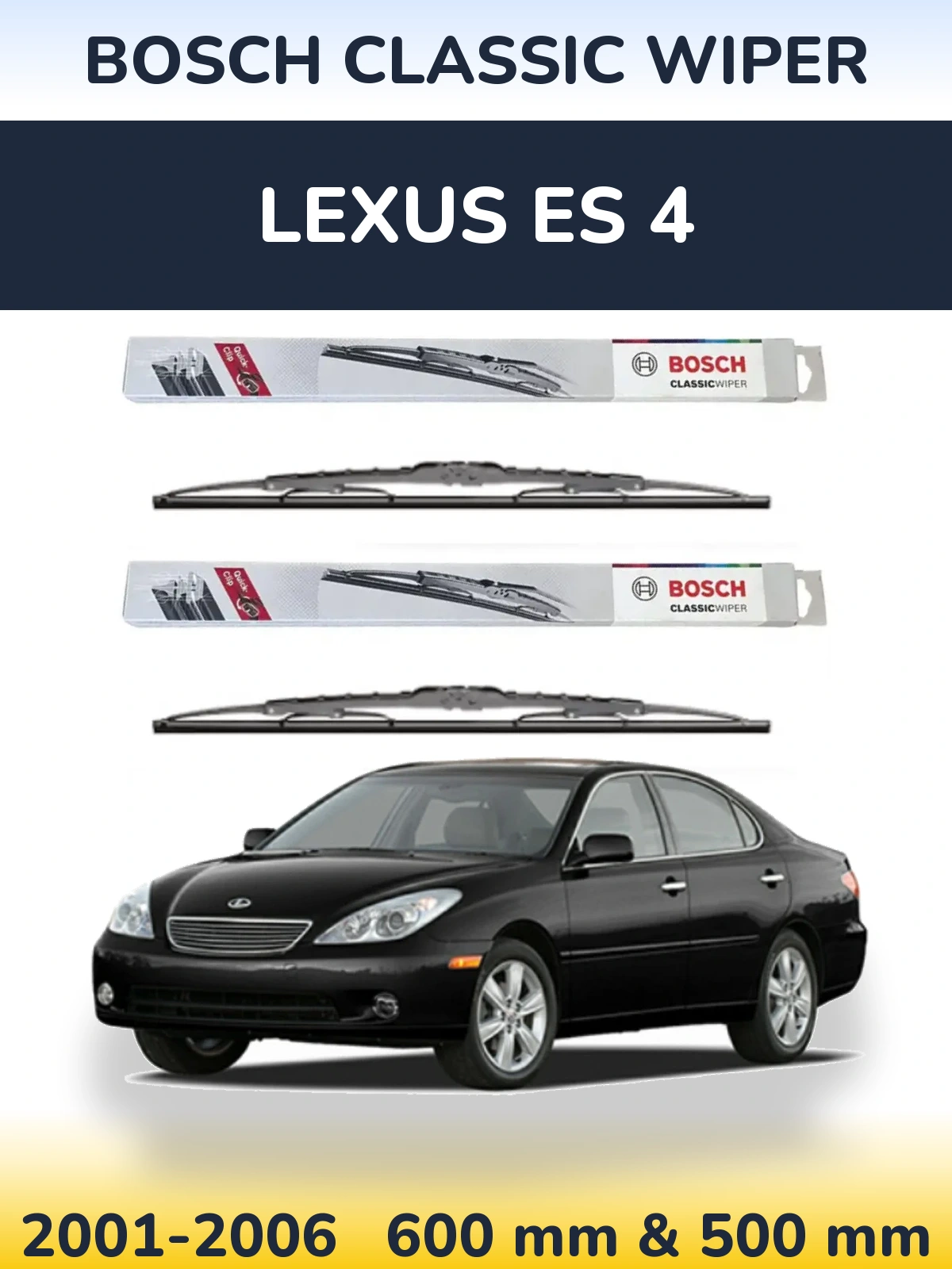 Front wiper blade set BOSCH Classic Wiper 600 & 500 mm for Lexus ES 4 2001-2006