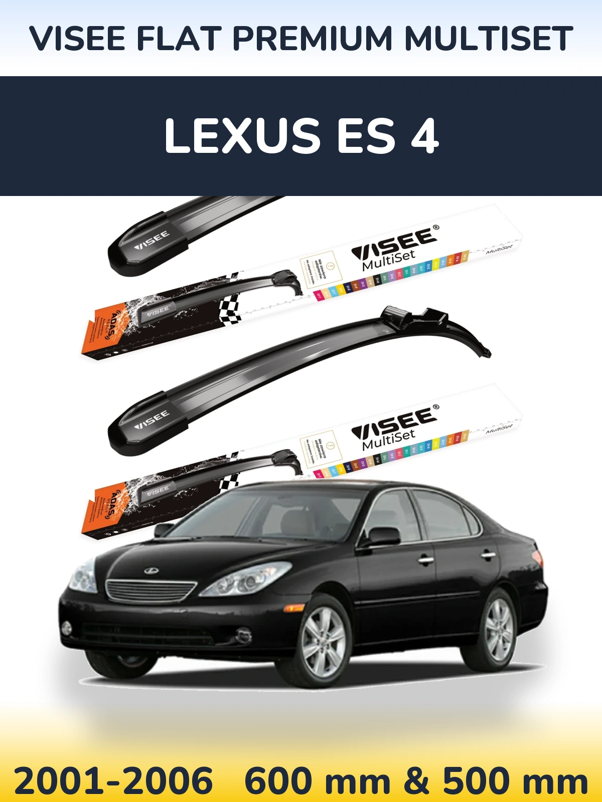Комплект передних дворников VISEE FLAT PREMIUM MultiSet 600 & 500 мм для Lexus ES 4 2001-2006