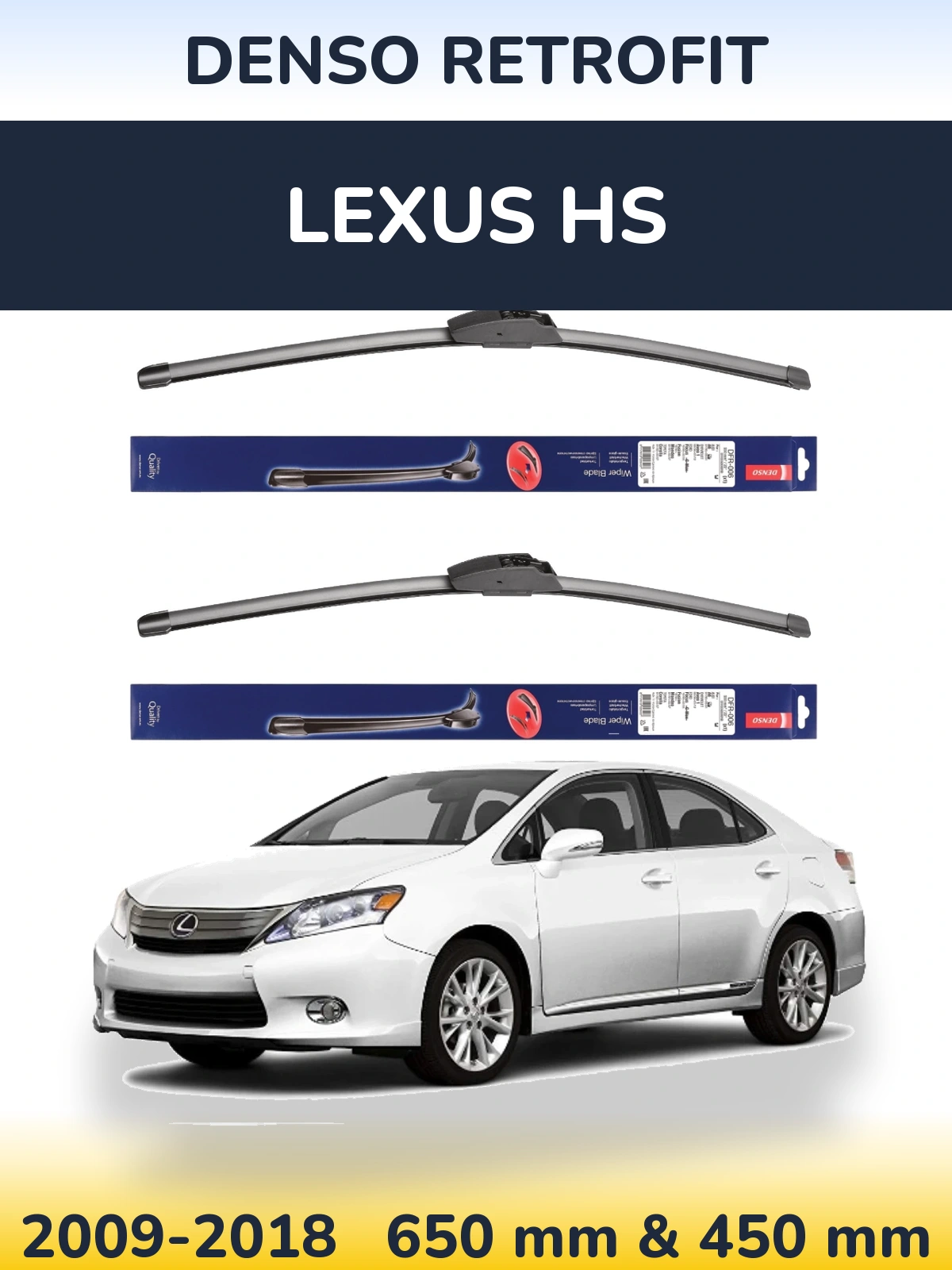 Front wiper blade set Denso Retrofit 650 & 450 mm for Lexus HS 2009-2018