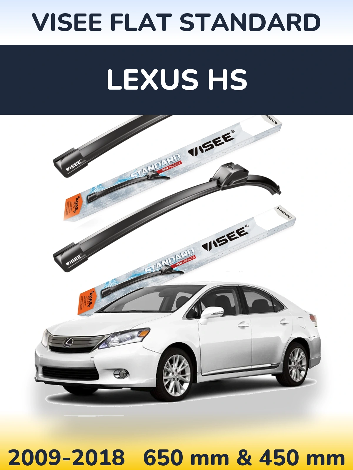 Комплект передних дворников VISEE FLAT STANDARD 650 & 450 мм для Lexus HS 2009-2018