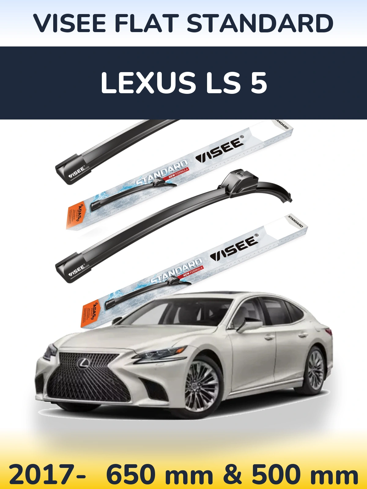 Комплект передних дворников VISEE FLAT STANDARD 650 & 500 мм для Lexus LS 5 2017-2026