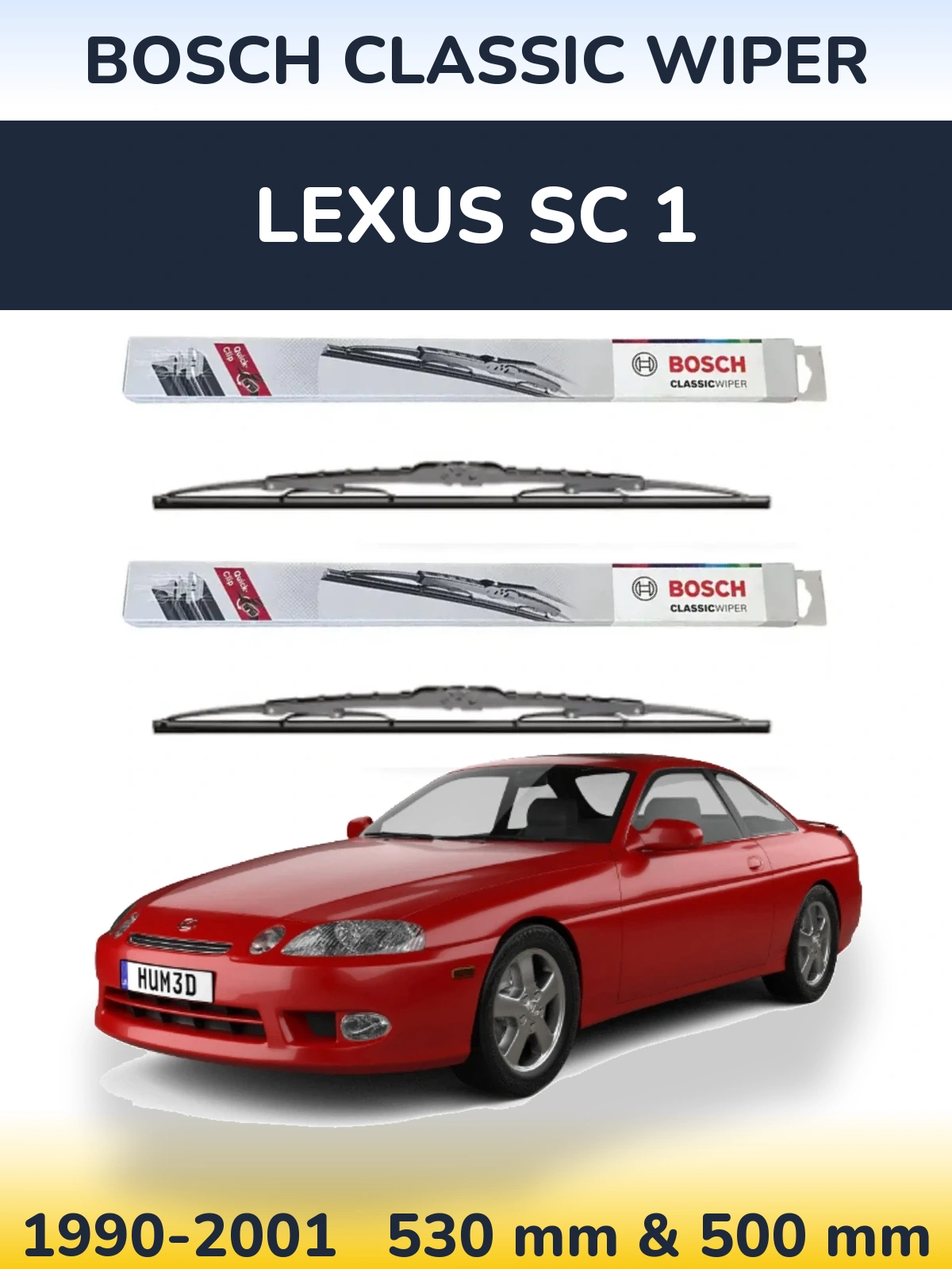 Комплект передніх щіток BOSCH Classic Wiper 530 & 500 мм для Lexus SC 1 1990-2001