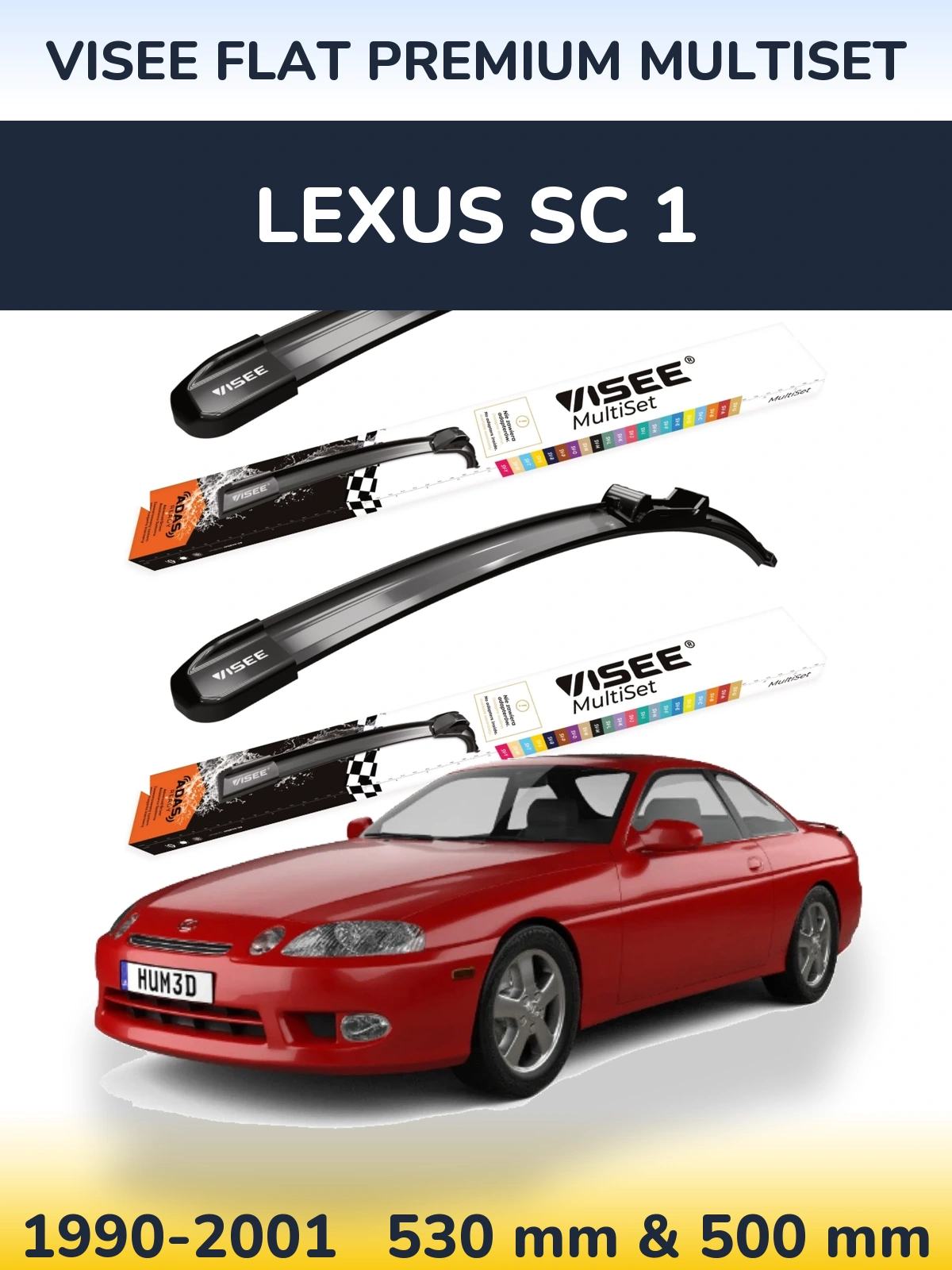 Front wiper blade set VISEE FLAT PREMIUM MultiSet 530 & 500 mm for Lexus SC 1 1990-2001