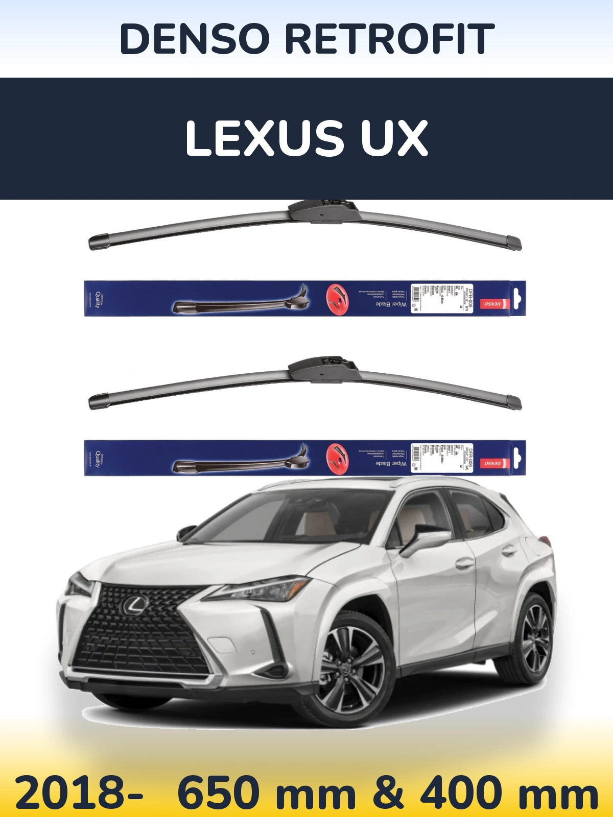 Front wiper blade set Denso Retrofit 650 & 400 mm for Lexus UX 2018-2026