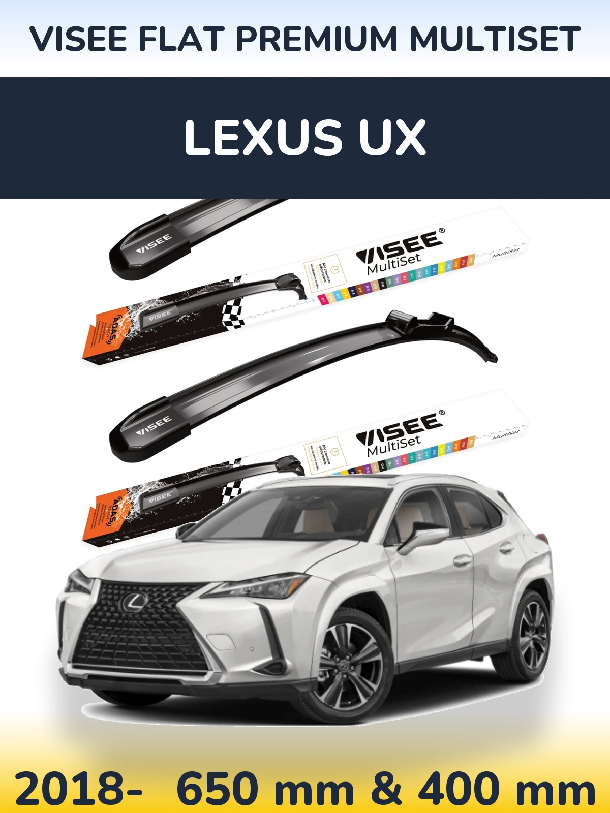 Комплект передних дворников VISEE FLAT PREMIUM MultiSet 650 & 400 мм для Lexus UX 2018-2026