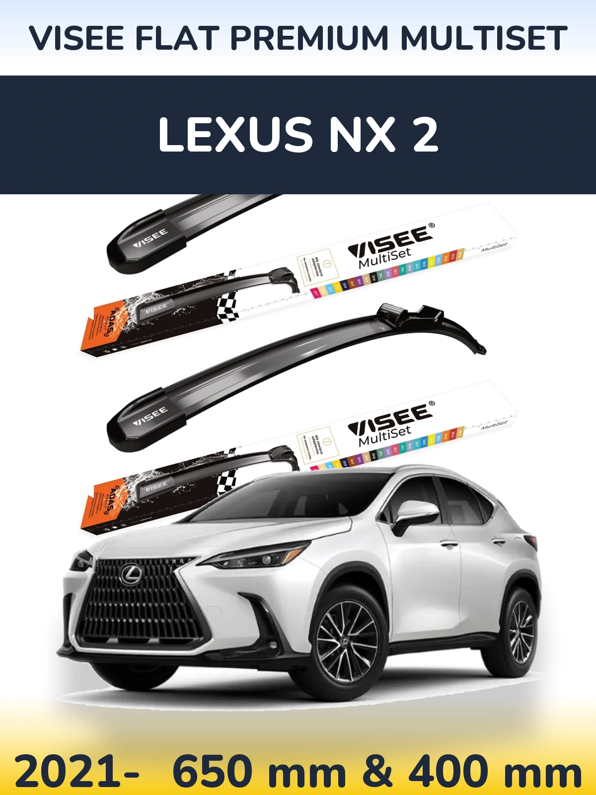 Komplet przednich wycieraczek VISEE FLAT PREMIUM MultiSet 650 & 400 mm do Lexus NX 2 2021-2026