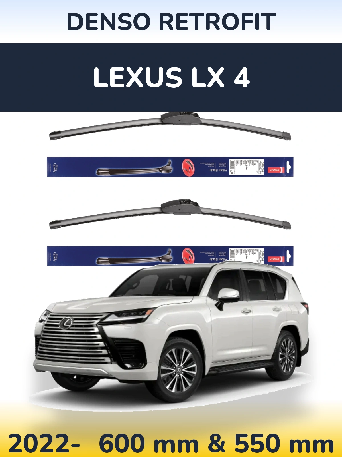 Komplet przednich wycieraczek Denso Retrofit 600 & 550 mm do Lexus LX 4 2022-2026