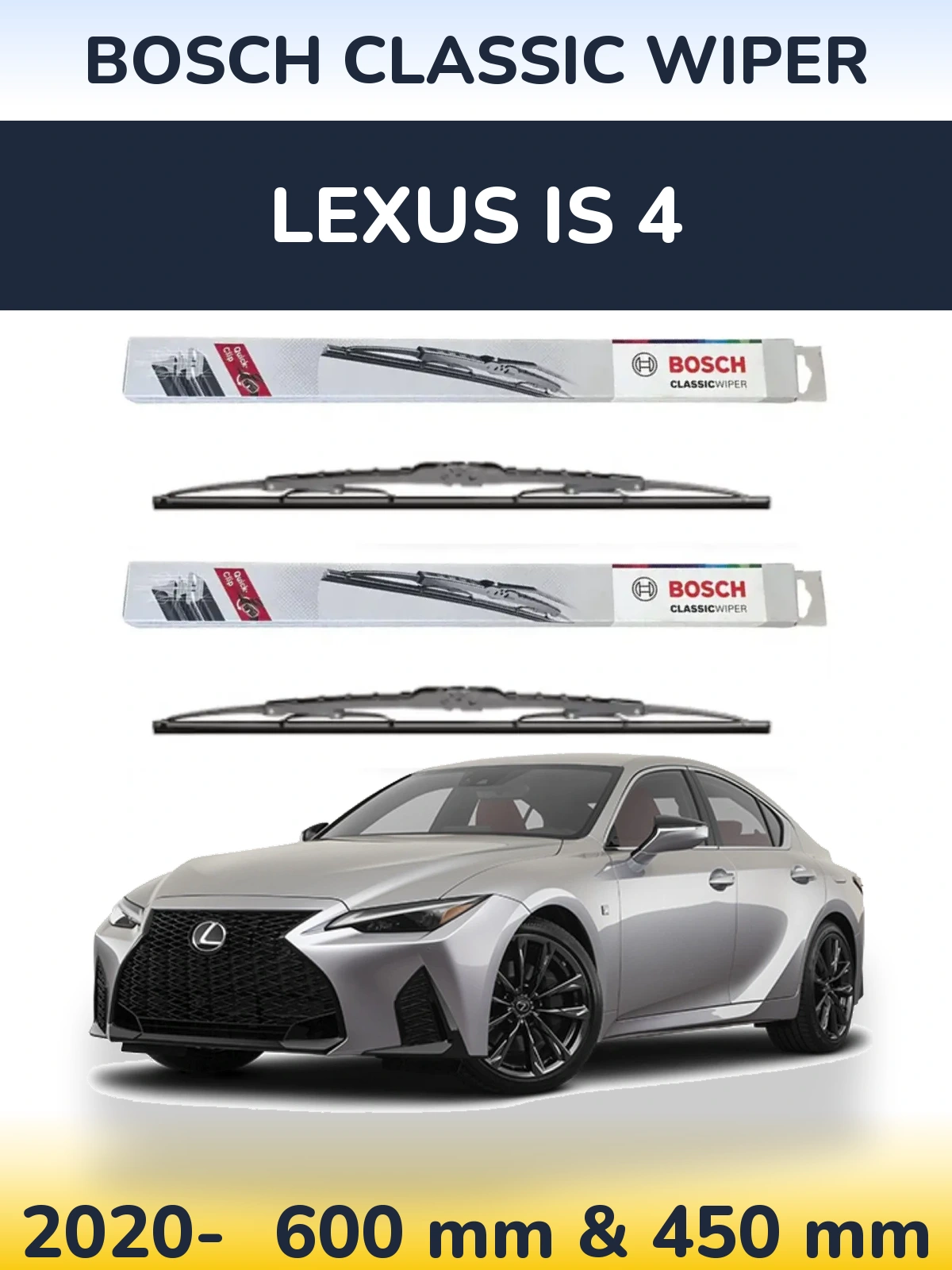 Комплект передних дворников BOSCH Classic Wiper 600 & 450 мм для Lexus IS 4 2020-2026