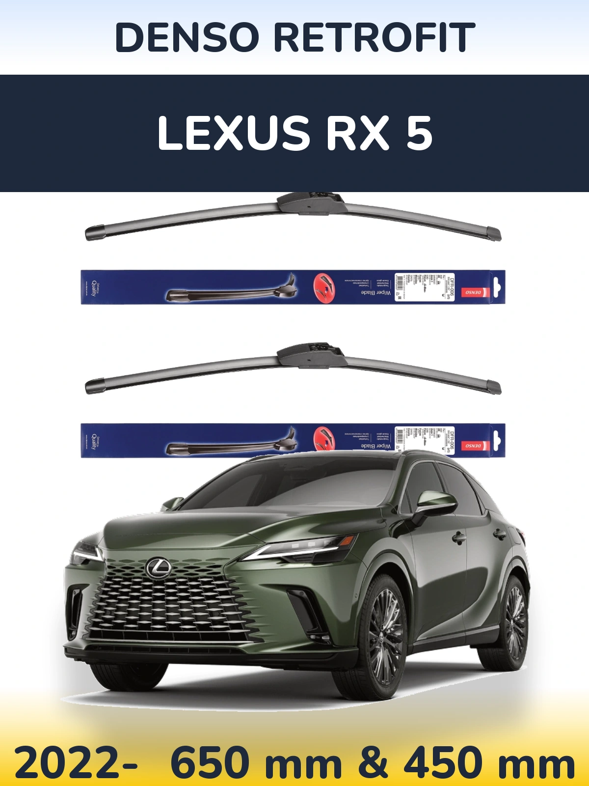 Комплект передних дворников Denso Retrofit 650 & 450 мм для Lexus RX 5 2022-2026