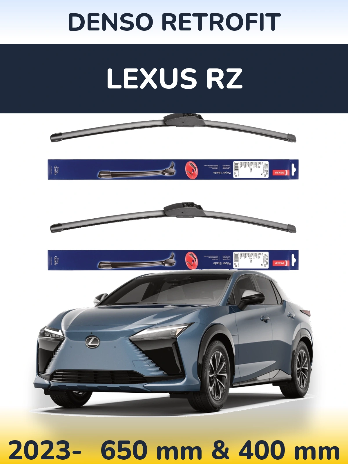 Front wiper blade set Denso Retrofit 650 & 400 mm for Lexus RZ 2023-2026
