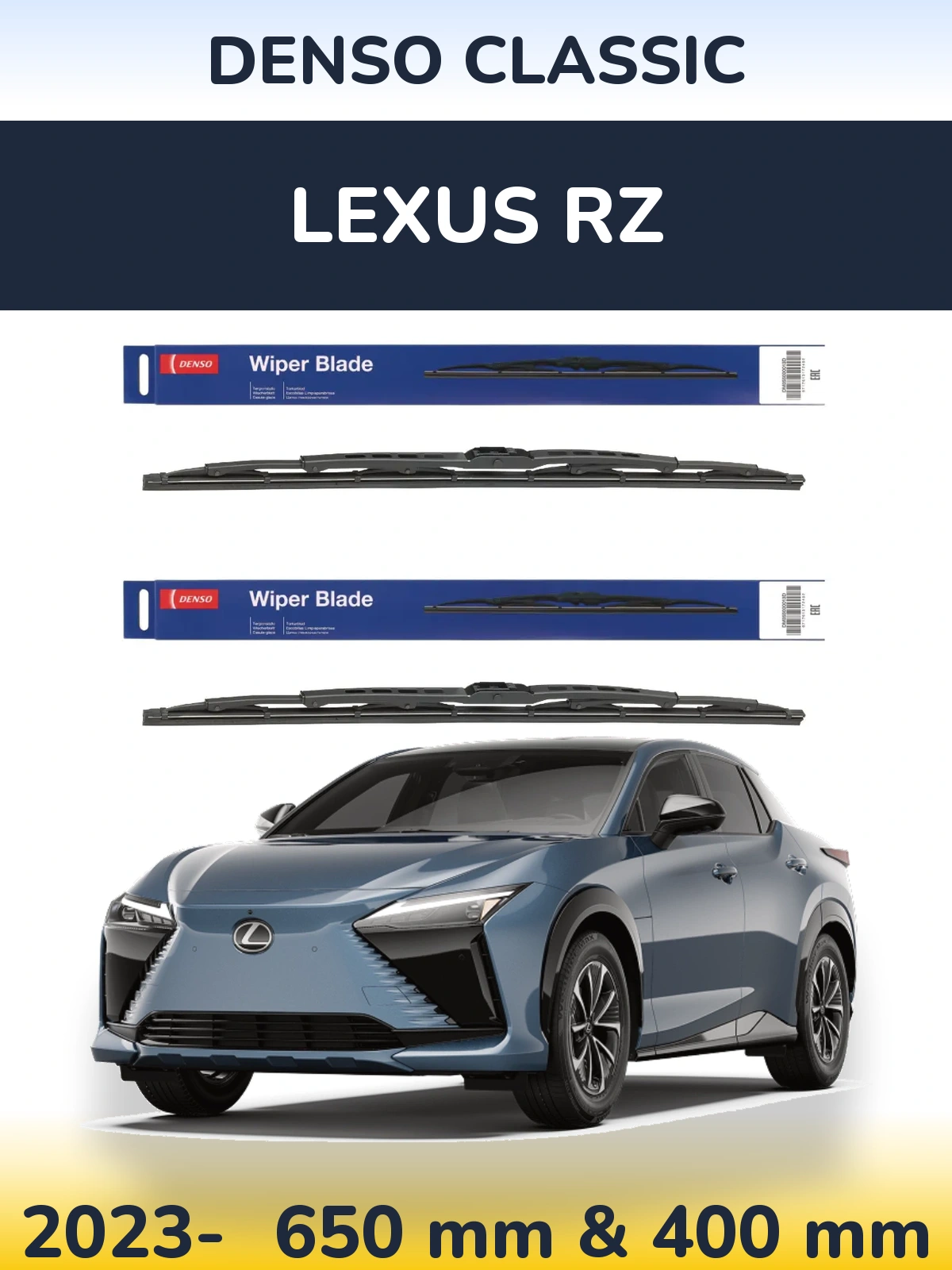 Front wiper blade set Denso Classic 650 & 400 mm for Lexus RZ 2023-2026