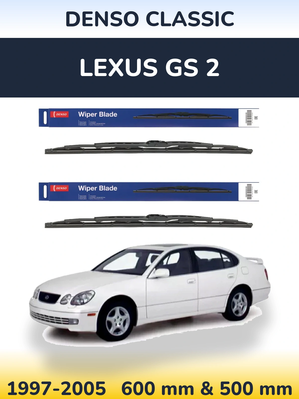 Front wiper blade set Denso Classic 600 & 500 mm for Lexus GS 2 1997-2005
