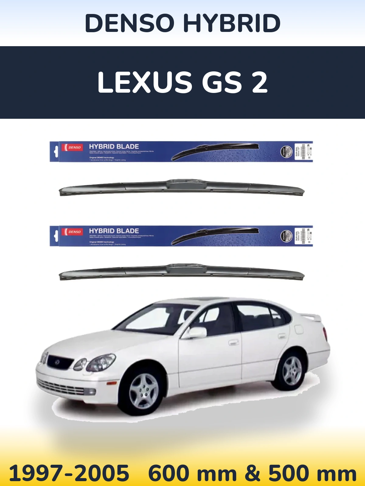 Komplet przednich wycieraczek Denso Hybrid 600 & 500 mm do Lexus GS 2 1997-2005
