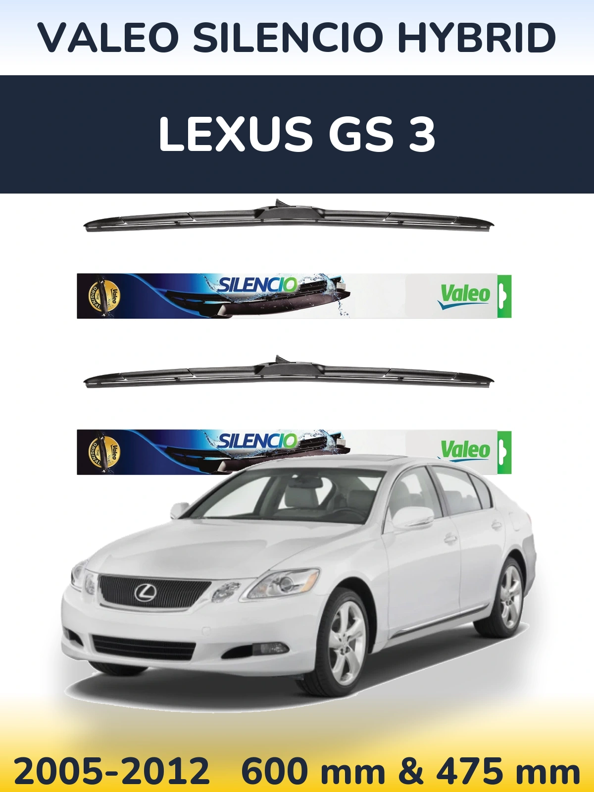 Комплект передних дворников Valeo Silencio Hybrid 600 & 475 мм для Lexus GS 3 2005-2012