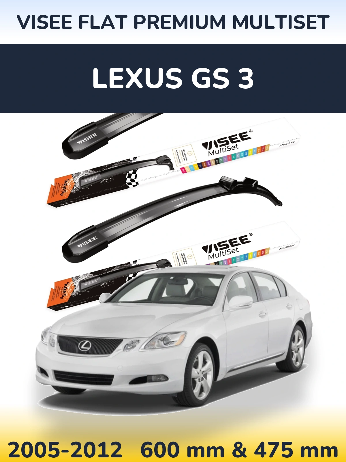 Komplet przednich wycieraczek VISEE FLAT PREMIUM MultiSet 600 & 475 mm do Lexus GS 3 2005-2012