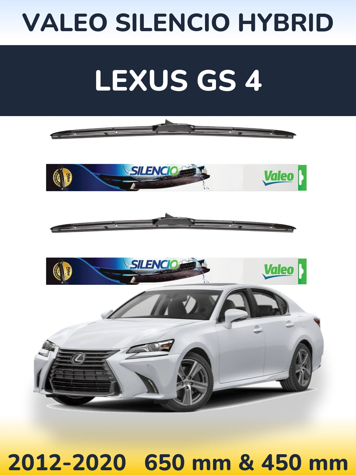 Komplet przednich wycieraczek Valeo Silencio Hybrid 650 & 450 mm do Lexus GS 4 2012-2020