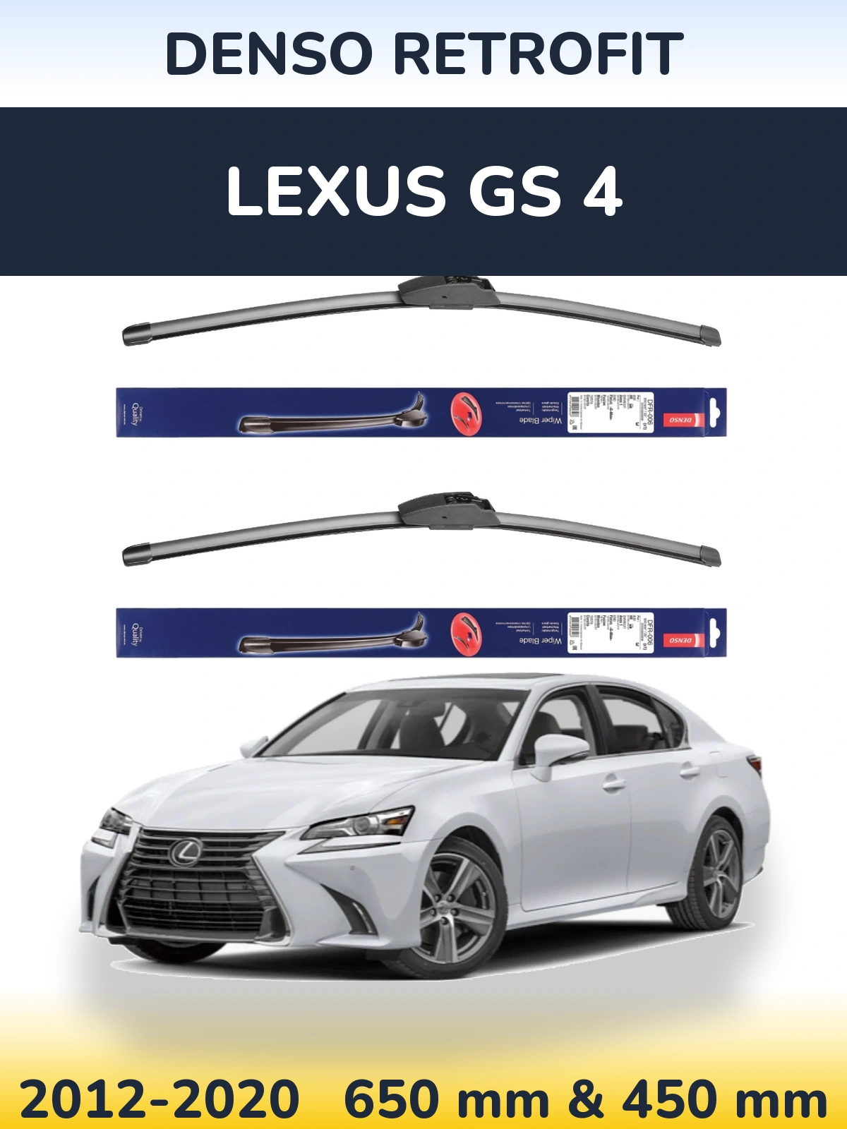 Front wiper blade set Denso Retrofit 650 & 450 mm for Lexus GS 4 2012-2020