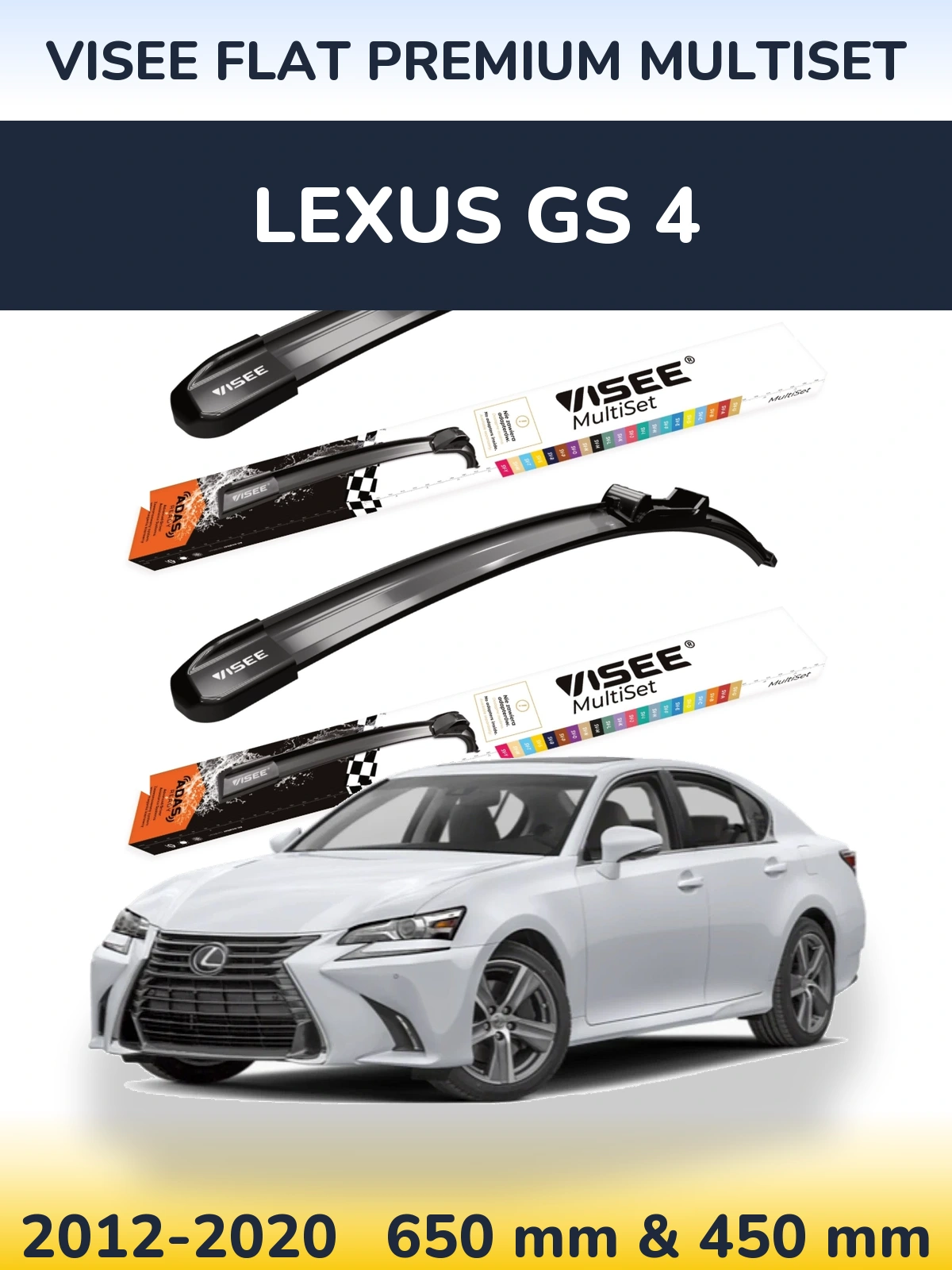 Front wiper blade set VISEE FLAT PREMIUM MultiSet 650 & 450 mm for Lexus GS 4 2012-2020