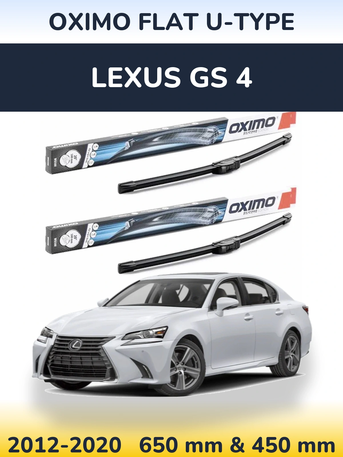 Front wiper blade set Oximo Flat U-type 650 & 450 mm for Lexus GS 4 2012-2020