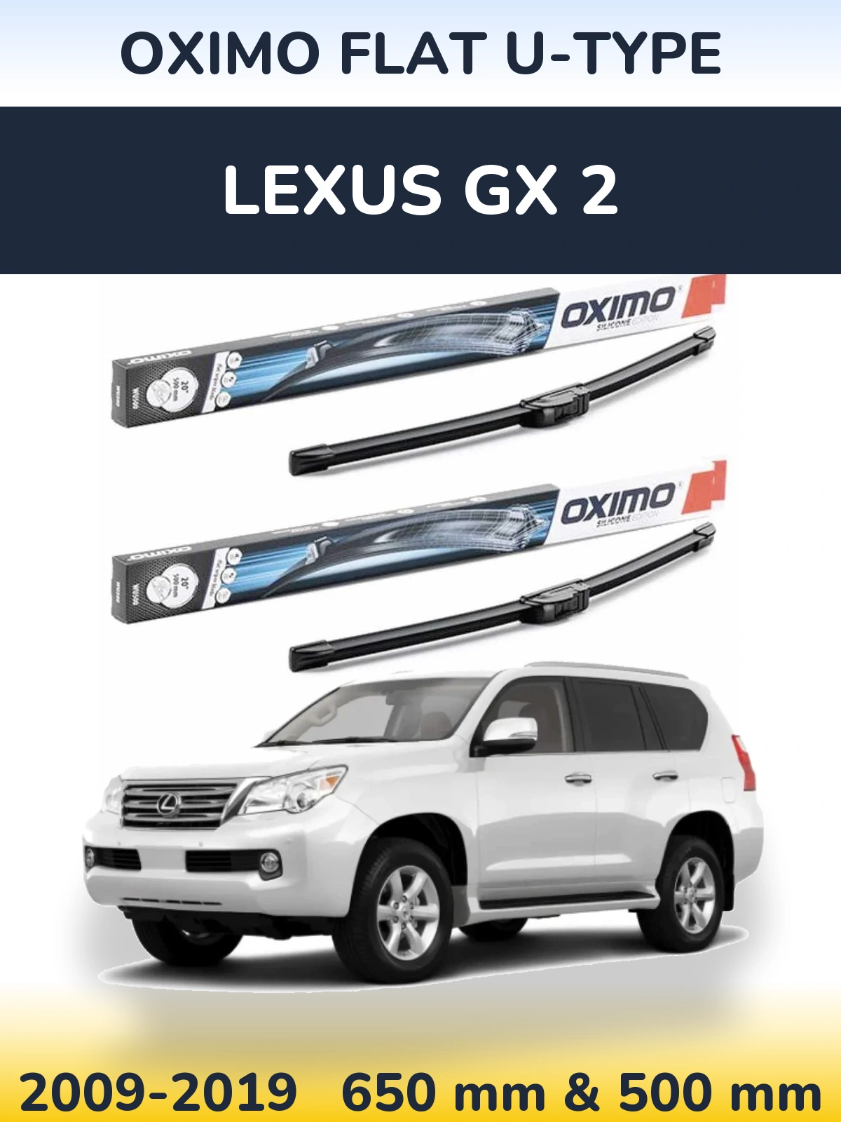 Front wiper blade set Oximo Flat U-type 650 & 500 mm for Lexus GX 2 2009-2019