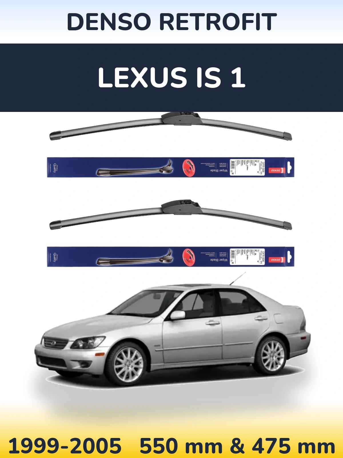 Front wiper blade set Denso Retrofit 550 & 475 mm for Lexus IS 1 1999-2005