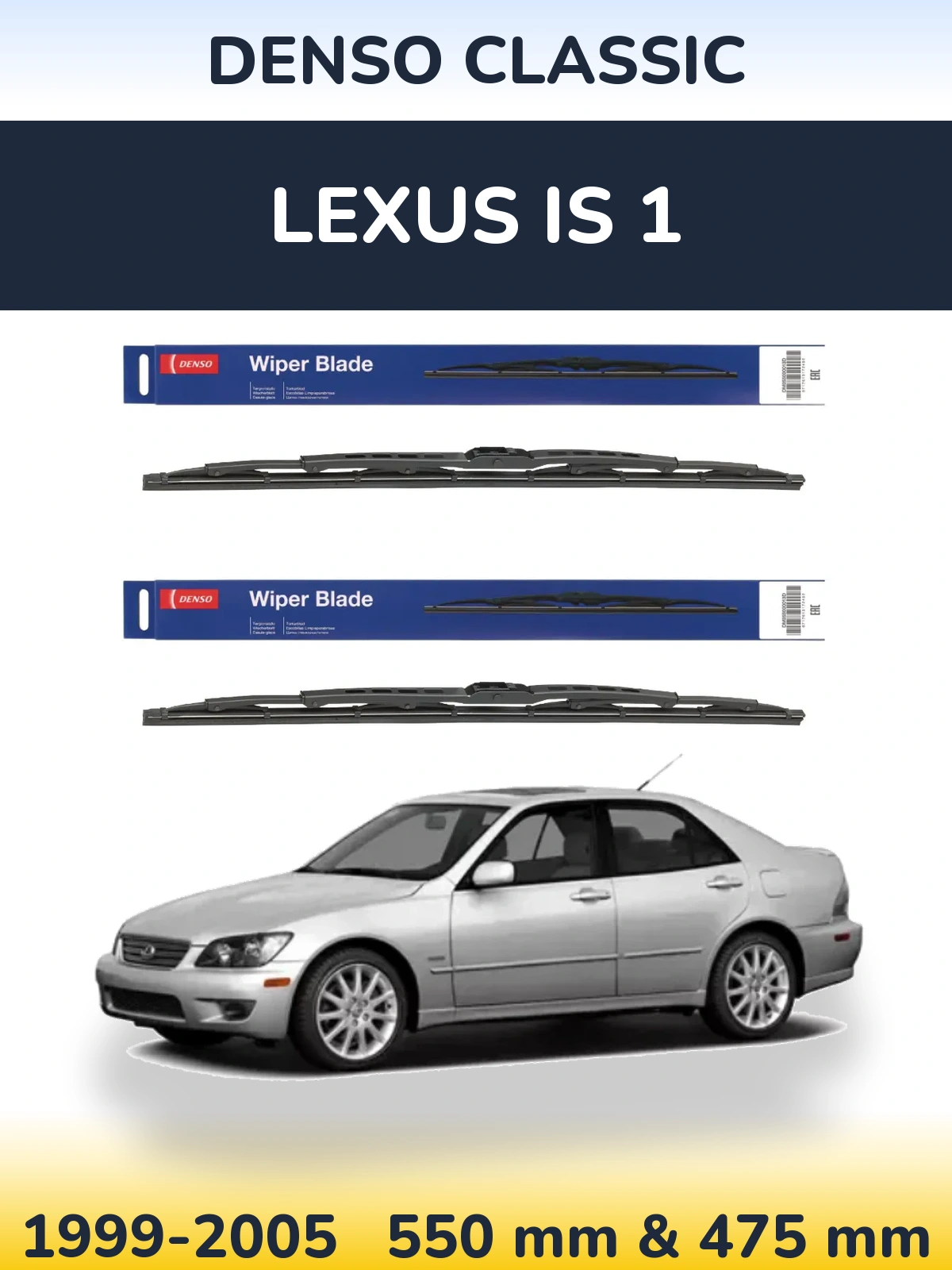 Front wiper blade set Denso Classic 550 & 475 mm for Lexus IS 1 1999-2005